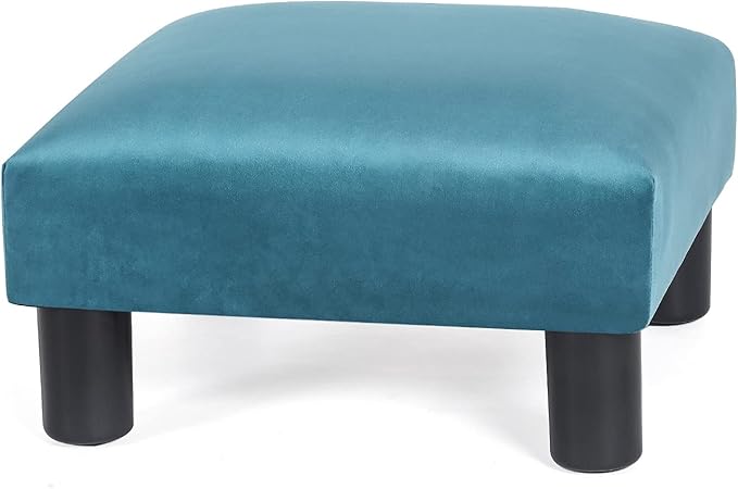 Joveco 15.7'' Small Footstool Ottoman Upholstered Soft Footrest with Non-Skid Plastic Legs, Foot Rest for Desk Couch Living Room Bedroom Office (Blue)