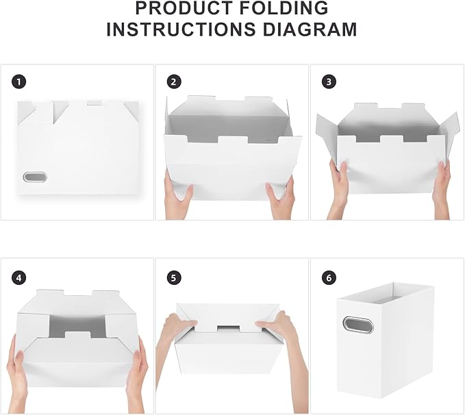 Oterri File Organizer, Small Storage Box, Cardboard File Folder Organizer, Collapsible File Box, Hanging File Organizer for Letter Size, Portable File Box with Handle, Only Box（White，8 Packs）