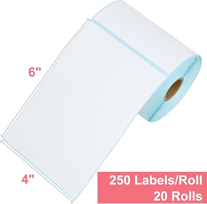 L LIKED 4"x 6" Direct Thermal Labels White Perforated Shipping Labels, 250 per Roll, 20 Rolls - Commercial Grade