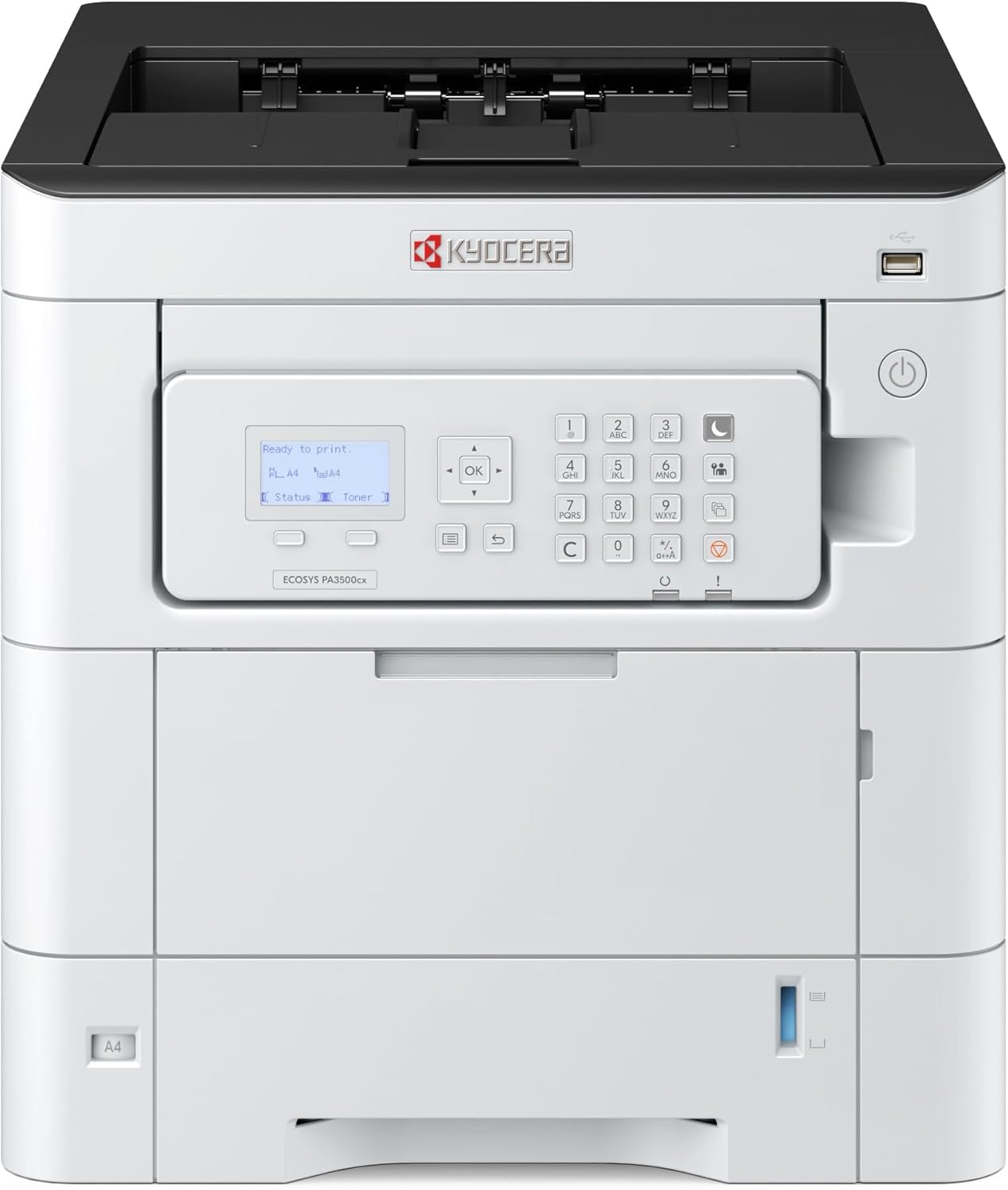 KYOCERA ECOSYS PA3500cx Color Laser Printer 37 ppm, 1200 dpi, Gigabit Ethernet, 5 Line LCD with Hard Key Control Panel, 650 Sheet Capacity