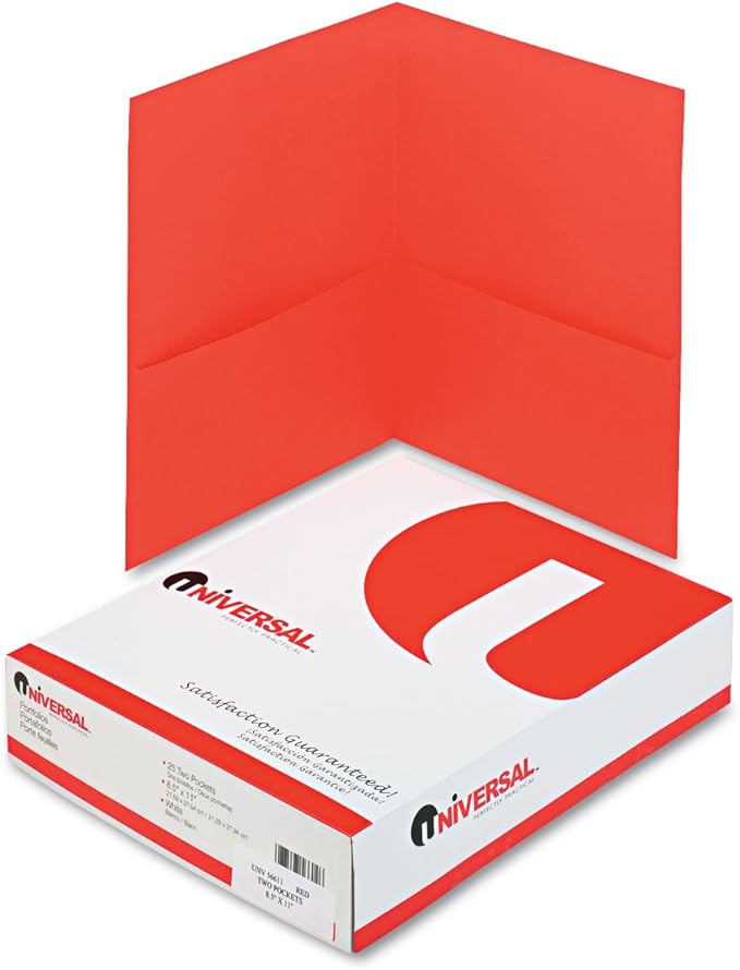 Universal UNV56611 11 in. x 8.5 in. Embossed Leather Grain Paper 2-Pocket Portfolio - Red (25/Box)