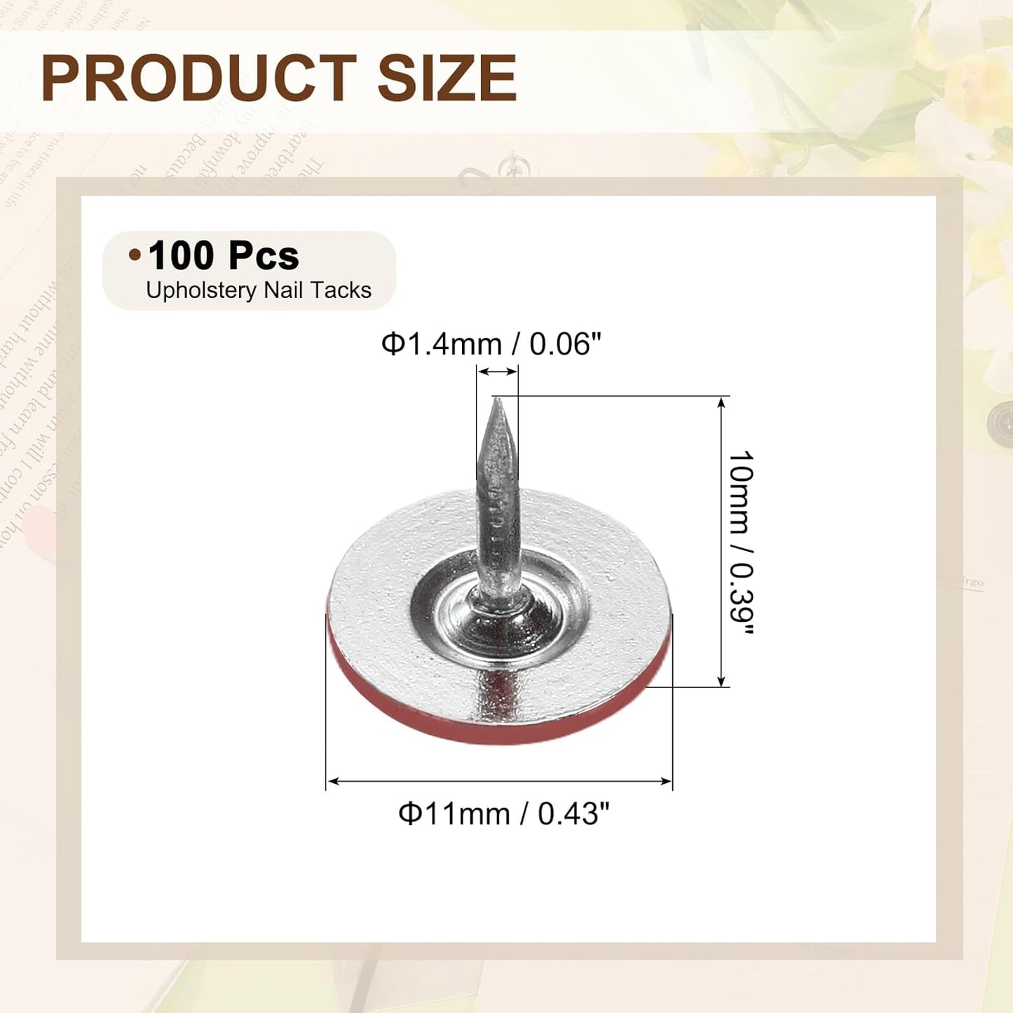 uxcell 100Pcs Upholstery Tacks, 11mmx10mm Flat Head Thumb Tack Decorative Furniture Nails Push Pins for Furniture Sofa Headboards, Red