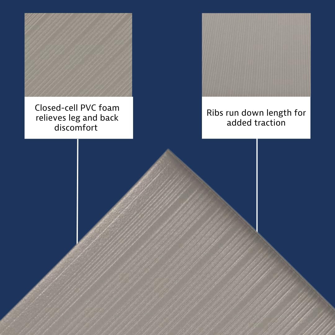 Notrax 410 Airug® 2' x 60' x 3/8" Anti Fatigue Mat, Enhanced Slip Resistance with Beveled Edges and Ribbed Surface, Ideal for Industrial and Commercial Workplaces, Gray, 410R0324GY