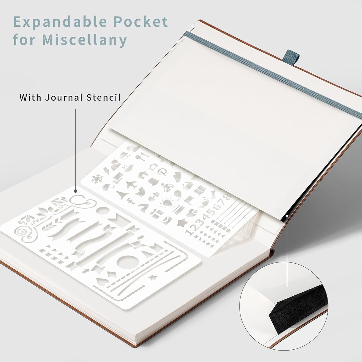 AHGXG Bullet Dotted Journal - Dot Grid Notebook Journal, 120 GSM Thick Acid-Free Paper, Large B5 Dotted Notebook 96 Pages, Leather Softcover, Inner Pocket, Journal Stencil, 7.6'' X 10'' - Gray Blue