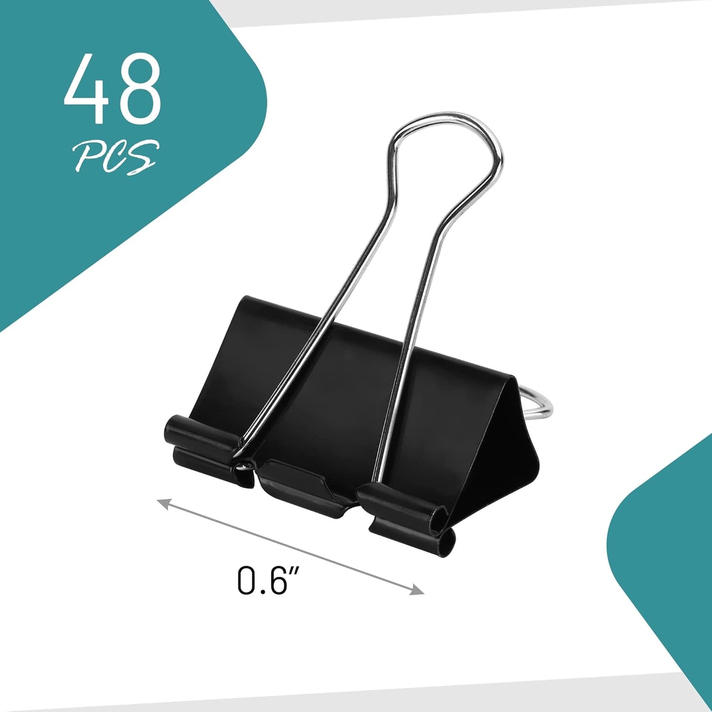 Binder Clips - 48 Mini Black Paper Clamps, 0.6 Inch, Holds 30 Pages, File Clip for Home, Office and School Supplies