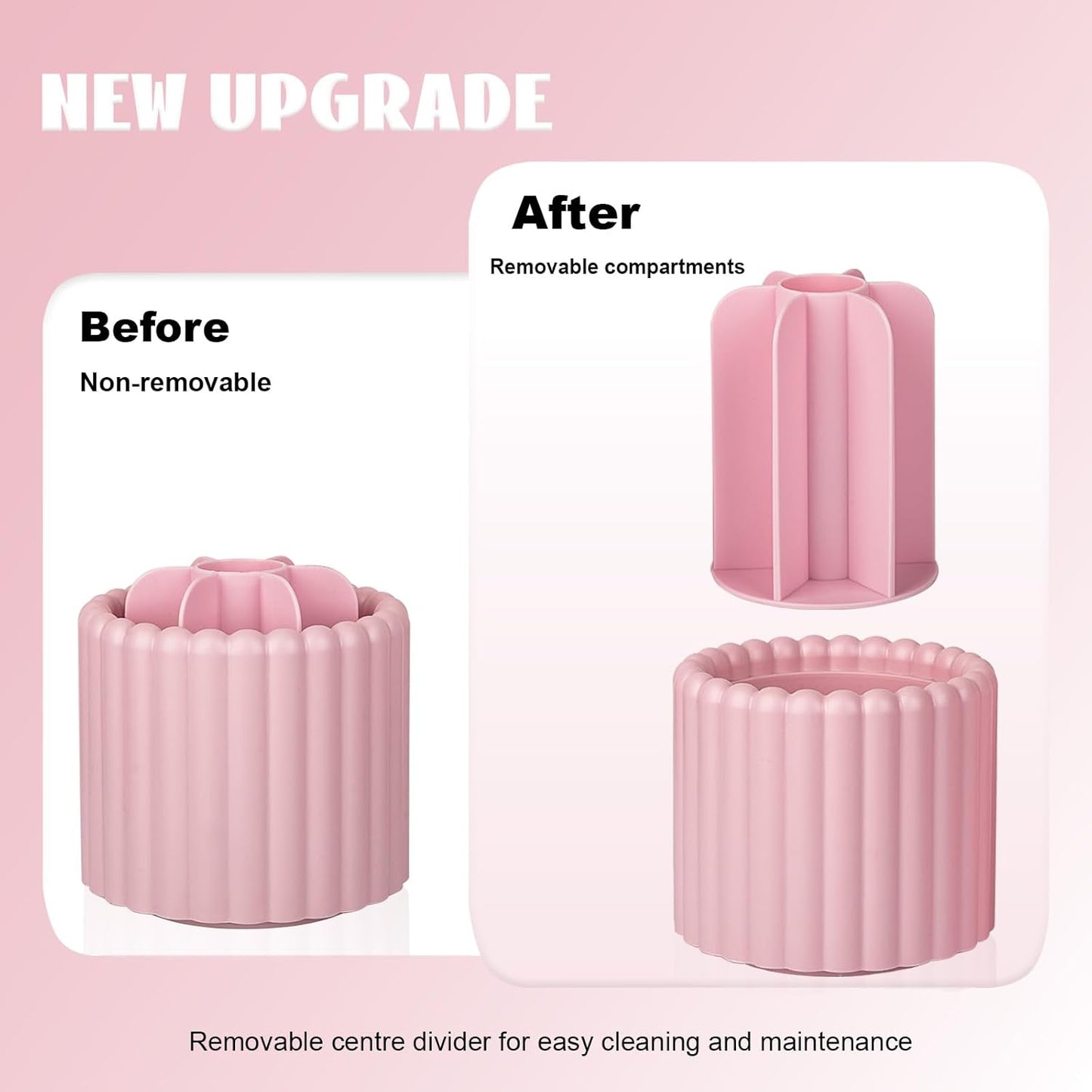 Anyoifax 360 Rotating Makeup Brush Holder 7 Slots Make Up Brush Organizer Removable Spinning Cosmetic Brushes Storage Pen Holder for Vanity, Dresser, Desk, Pink