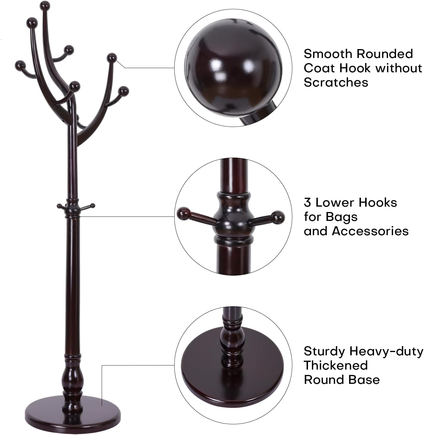 Tree Coat Rack Freestanding with Round Base, Unique Coat Hanger Stand, Heavy Duty Standing Coat Rack Clothes Stand for Winter Jacket, Hat, Entryway/Hallway/Bedroom, Red Brown