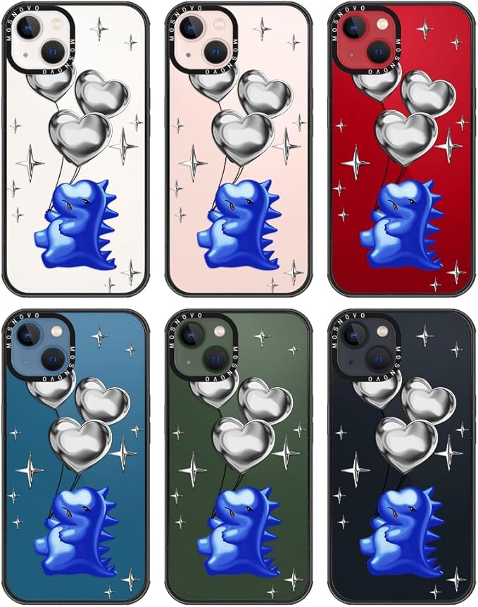 MOSNOVO Case for iPhone 13 / iPhone 14, [10ft 4X Military-Grade Drop Protection] Durable & Shockproof Phone Case Cover Design for iPhone 13 / iPhone 14 - Balloonasaurus - Clear Black