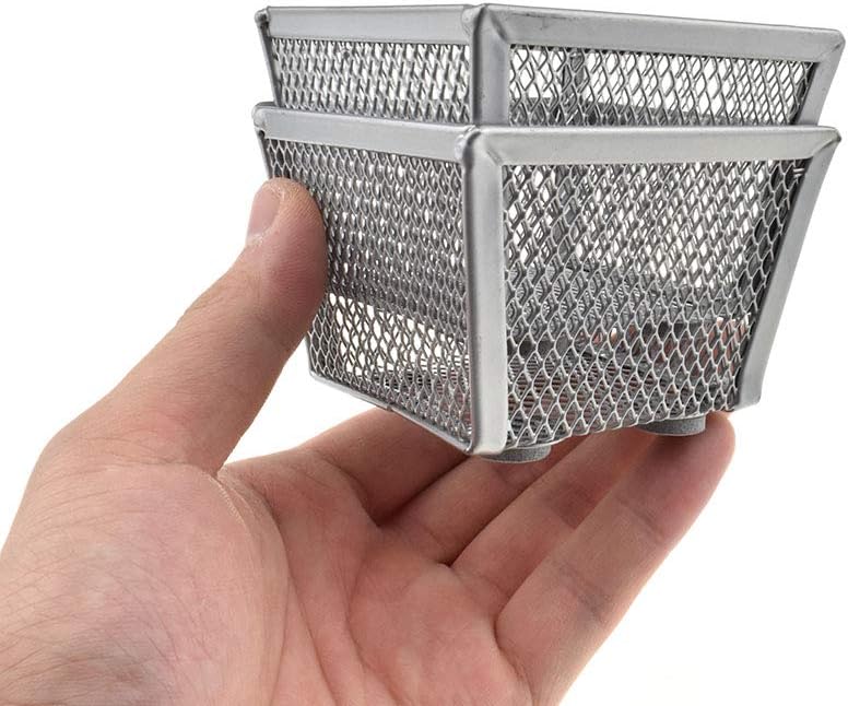 HAHIYO Stackable Paper Clip Mesh Holder cup 2.2" Height 2 Pack Silver Sturdy PaperClip Holder Container for Desk Drawer Organizer Collection for Home Office School Soft Foam Feet No Sharp Edges