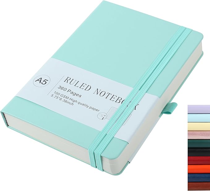 Journal Notebook Journal for Men/Women Journals for Writing A5 180Sheets 360Pages College Ruled Notebook 100gsm Lined Paper Leather Hardcover Journal 5.9'' X 8.4'' (Blue)