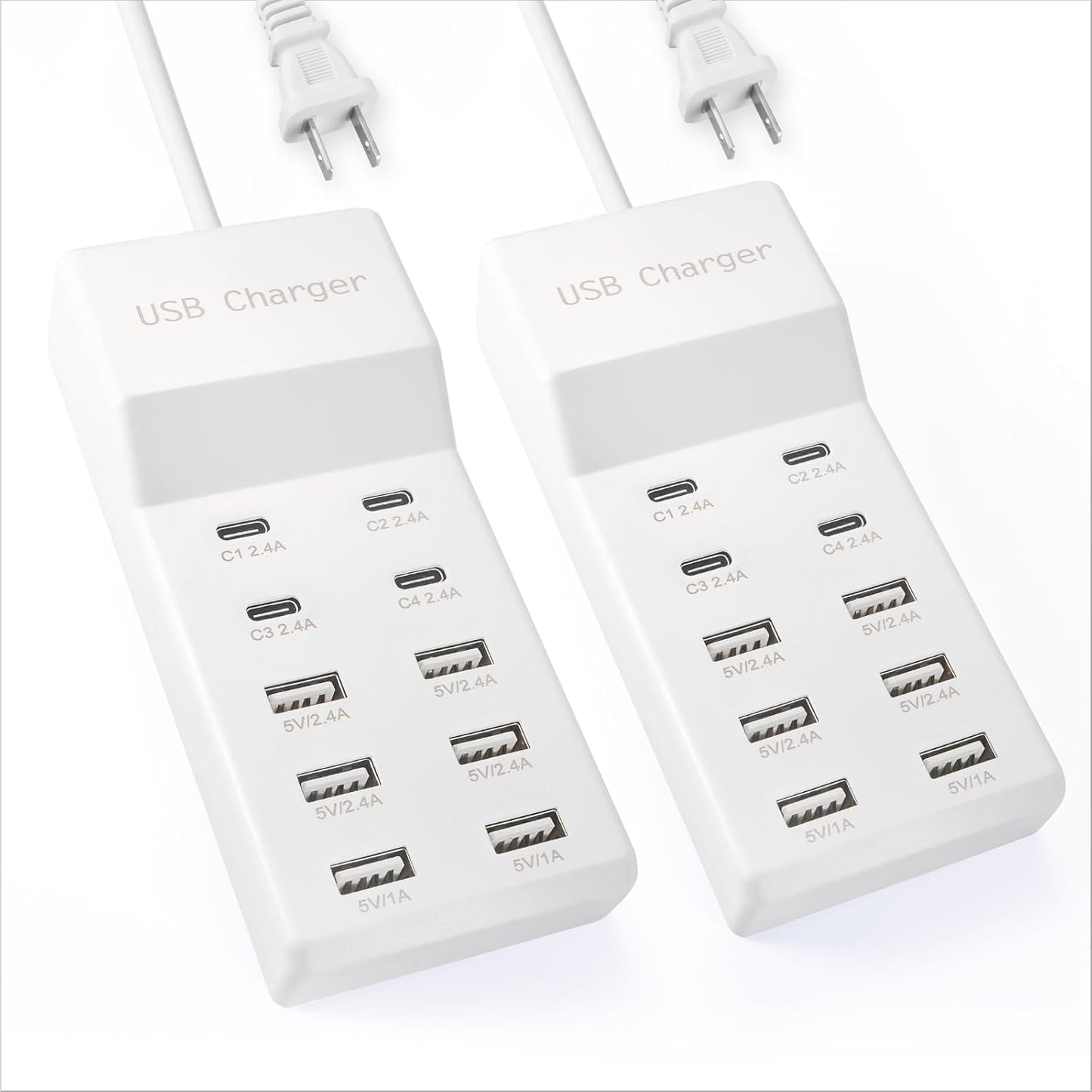 USB Charging Station, 10 Ports Family-Sized USB C Charger Block,USB Power Strip for Smart Phone Tablet Laptop Computer（2 Pcs）