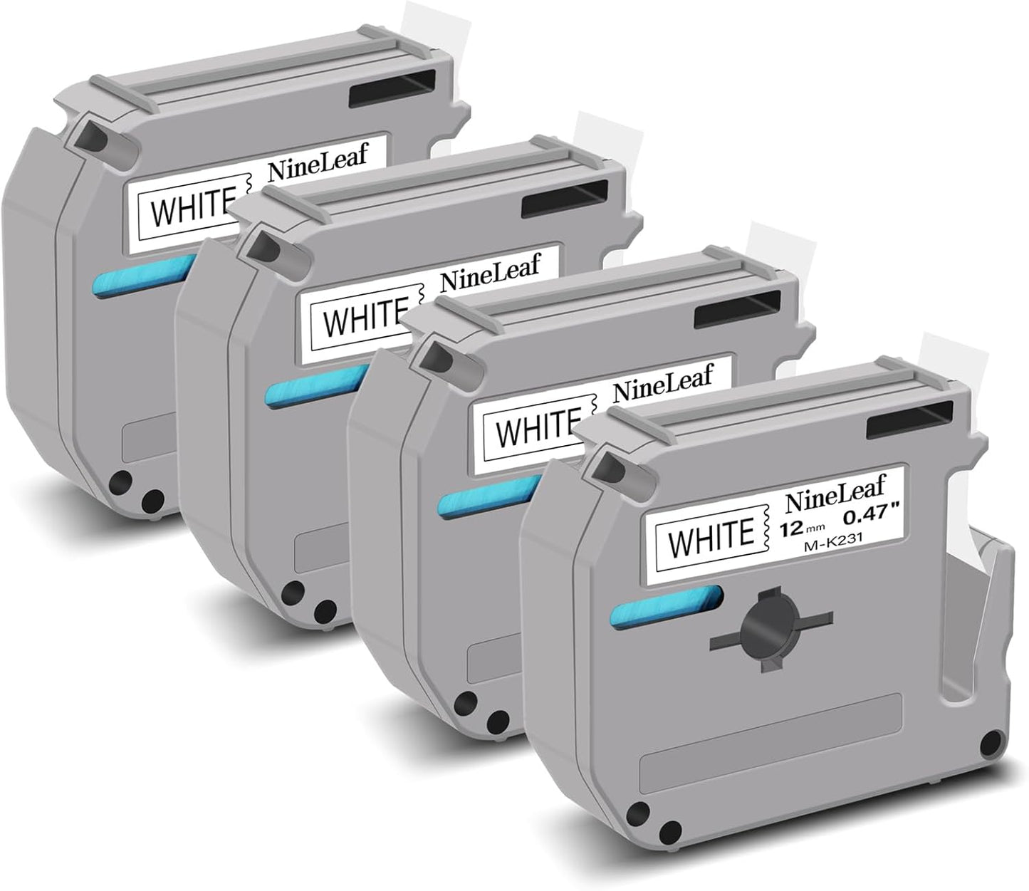 NineLeaf 4 Pack Compatible for Brother P-Touch M Tape M-K231 M-K231S MK231 M231 12mm 0.47'' Black on White Label Tape for PT-70BBVP PT-70BMH PT-70HK PT-70HOL PT-70HOT Label Maker