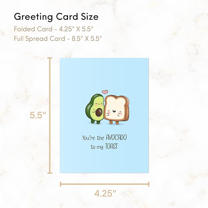 ALY LOU Anniversary Card for Her Him/Girlfriend Wife/Husband Boyfriend, Friendship Thank You Birthday Love Kawaii Greeting Card (Avocado Toast)