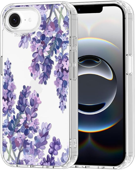 MOSNOVO Case for iPhone 16e, [Buffertech 6.6ft Military-Grade Drop Protection] [Anti Peel Off Tech] Clear TPU Bumper Phone Case Cover Design - Lavender
