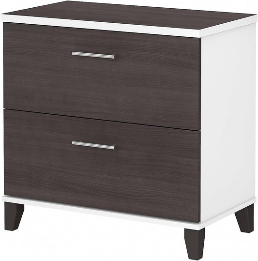 Bush Furniture 2 Drawer Lateral File Cabinet, Letter and Legal-Size Document Storage for Home or Professional Office, Somerset Collection, White and Storm Gray