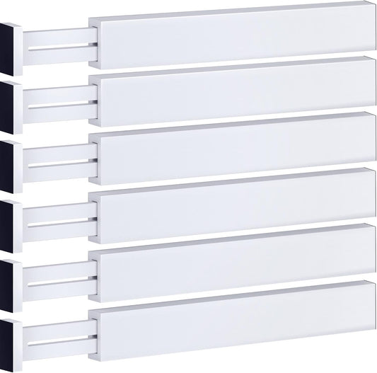Adjustable Bamboo Drawer Divider Organizers - 6 Pack Large Expandable Drawer Organization Separators for Kitchen Utensils, Dresser, Bedroom, Bathroom, Baby Drawer, Office - 17.5” to 22" (White)