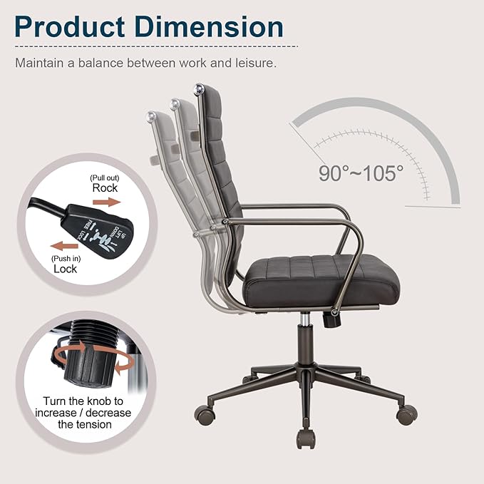 Okeysen Office Desk Chair Conference Room Chairs Modern Ergonomic Executive Swivel Chair Adjustable Height PU Leather Home Desk Chair with Armrests Comfy Computer Task Chairs with Wheels (Retro Black)