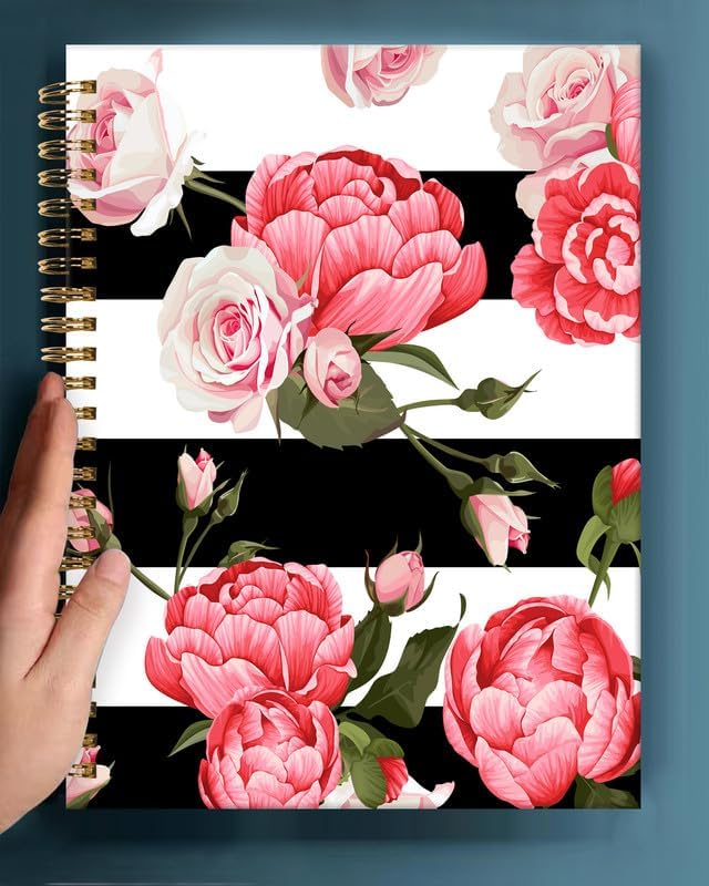 Spiral Journal Notebook,A5 Hardcover Lined Journals for Women Girl 6 x 8.3 in,120 Pages Thick Paper,Cute College Ruled Writing Notebook for Gifts Office Work School(Peony Rose)