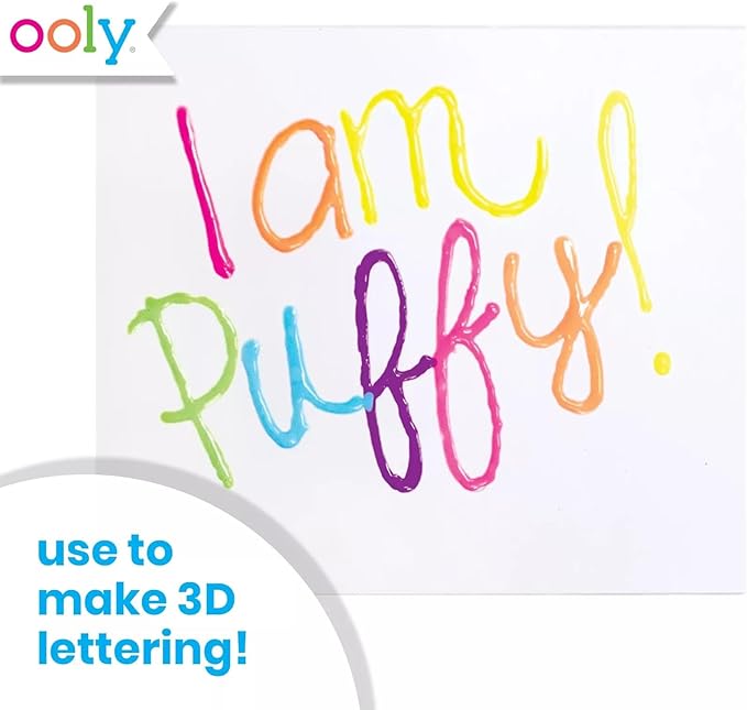 Ooly Puffy Paint Neon Gel Pens Set of 6, 3D Foam Texture Painting Magic Puffy Pen, Creative and Fun Pens for Kids Arts and Crafts Drawing Supplies