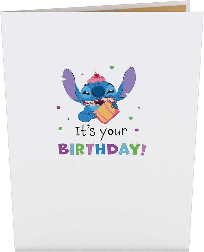 Lovepop Happy Birthday Pop-Up Card for Her and Him- 3D Disney Birthday Greeting Cards for Boys, Girls, Men, Women - It's Your Birthday - 5" x 7" Stitch Card - Blank Note Card & Envelope Included