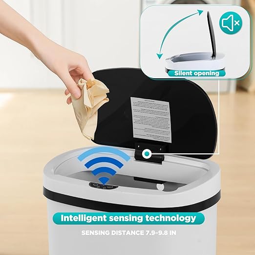 PayLessHere 13 Gallon Trash Can Kitchen Trash Can Automatic Garbage Can with Lid Touch Free High-Capacity Motion Sensor for Kitchen Bedroom Bathroom Office Wateproof Trash Bin (3, White)