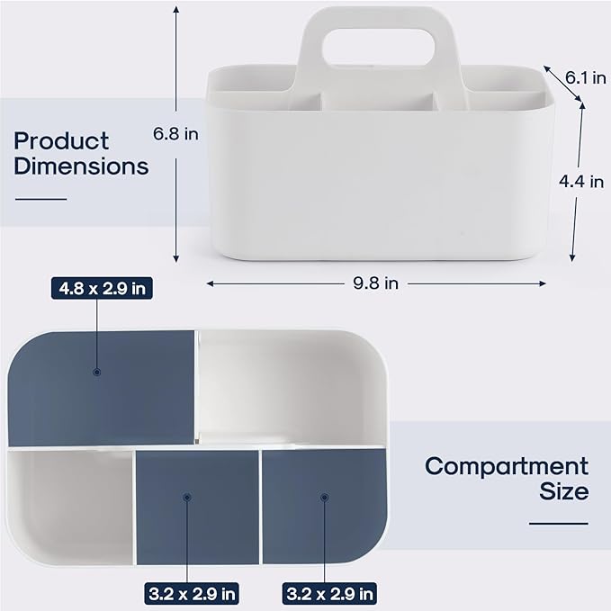 Multiuse Caddy Organizer with Handle - Stackable Plastic Tote Bin - Art Craft Supplies, Office, Desk, Stationery Pen Holder, Kitchen, Utensil, Makeup, Bathroom, Shower, Cleaning, Dorm Organizer -White