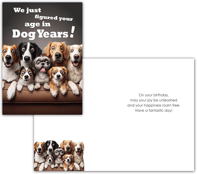 Gooji 5x7 Dogs Birthday Card, Funny Humorous Cute Card for Wife Husband Teenage Young Boy Girl Men Women Adult, Golden (Age)