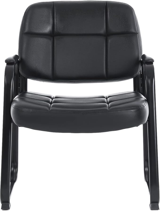 CLATINA Big & Tall Waiting Room Guest Chair with Bonded Leather Padded Arm Rest and Sled Base for Office Reception Lobby and Conference Desk, Black