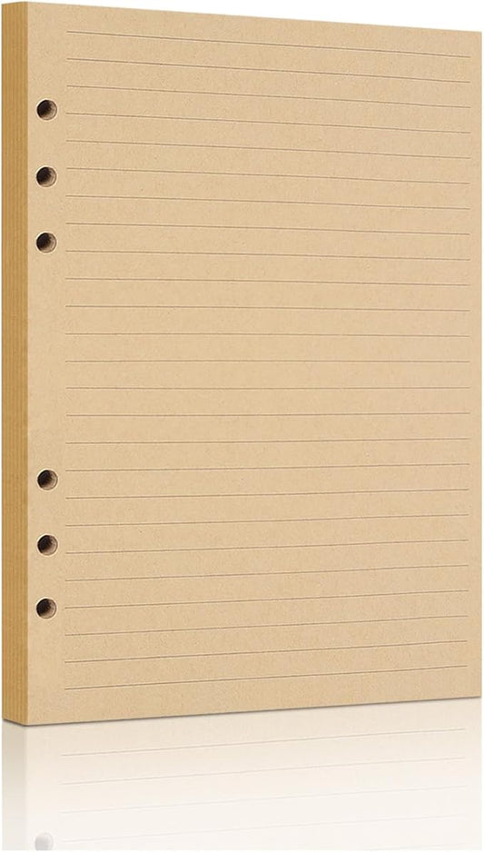 A5 Lined Vintage Kraft Paper, Vintage A5 Flipchart Binder Refill Paper,for 6-Ring Binders Planner Traveller Journal Notebook Dairy, 80 Sheets (160 Pages) (Line-Retro-A5)