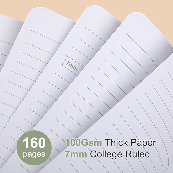 Spiral Notebook College Ruled Soft Cover Suede Aesthetic Note book 160pages 8.5" x 6.34" For Work Note taking,Journals For Writing School Office With Double-Sided Pocket,100GSM Thick Paper