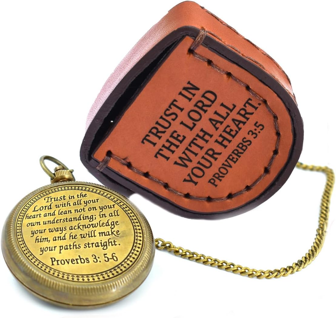 Trust in The Lord With All Your Heart - Proverbs 3:5-6 Quote Engraved Compass With Wooden Box, Greeting Card, Gift Compass, Graduation Day Gifts 2024 for Women Men Boys Girls