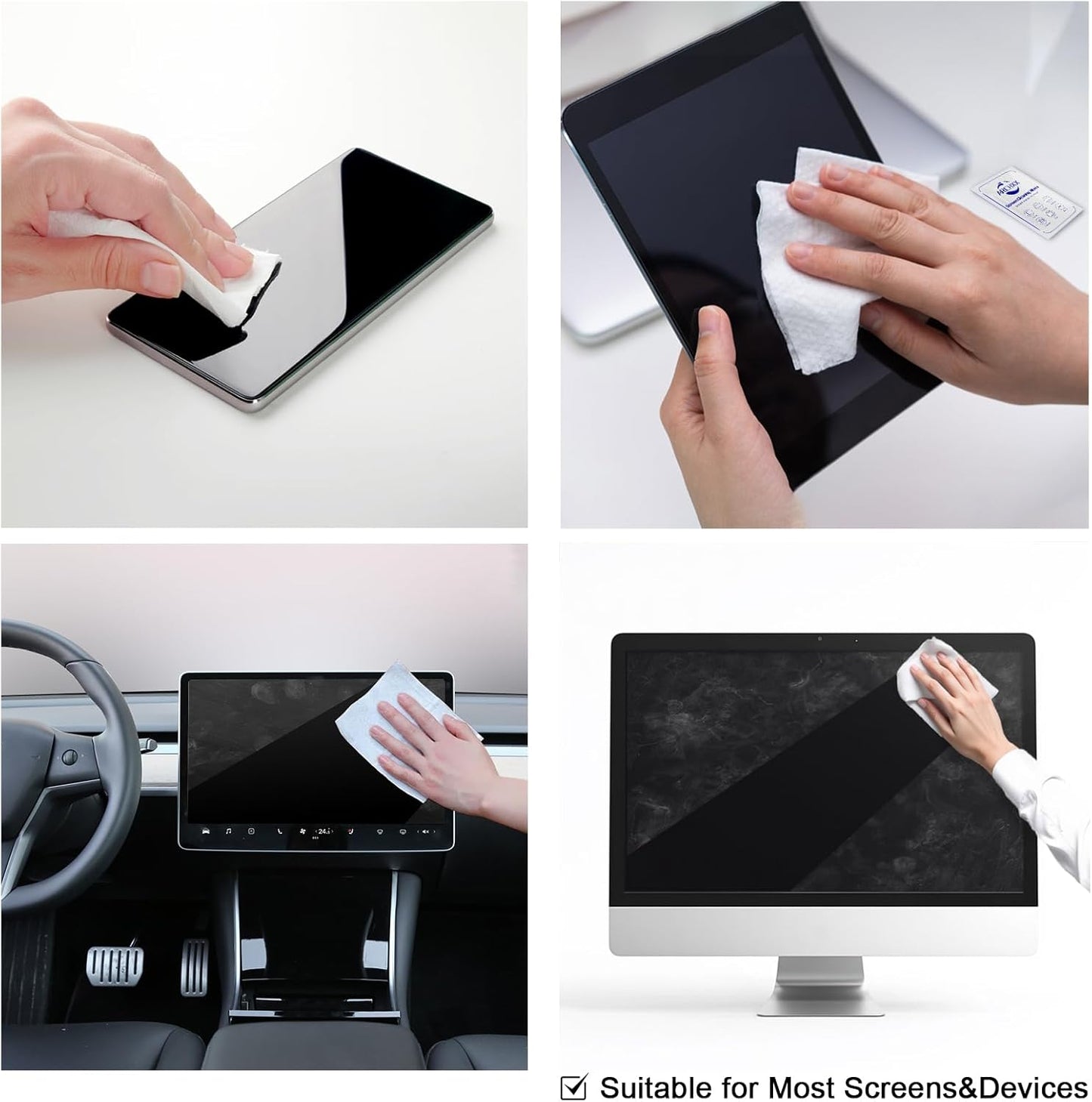 Screen Wipes for Electronics, 240 Count 6"x6" Pre-Moistened Screen Cleaner for Screens, Computer,Laptop,Tablet,Phone,Monitor,Car Screen Cleaner, Lens Wipes Individually Wrapped