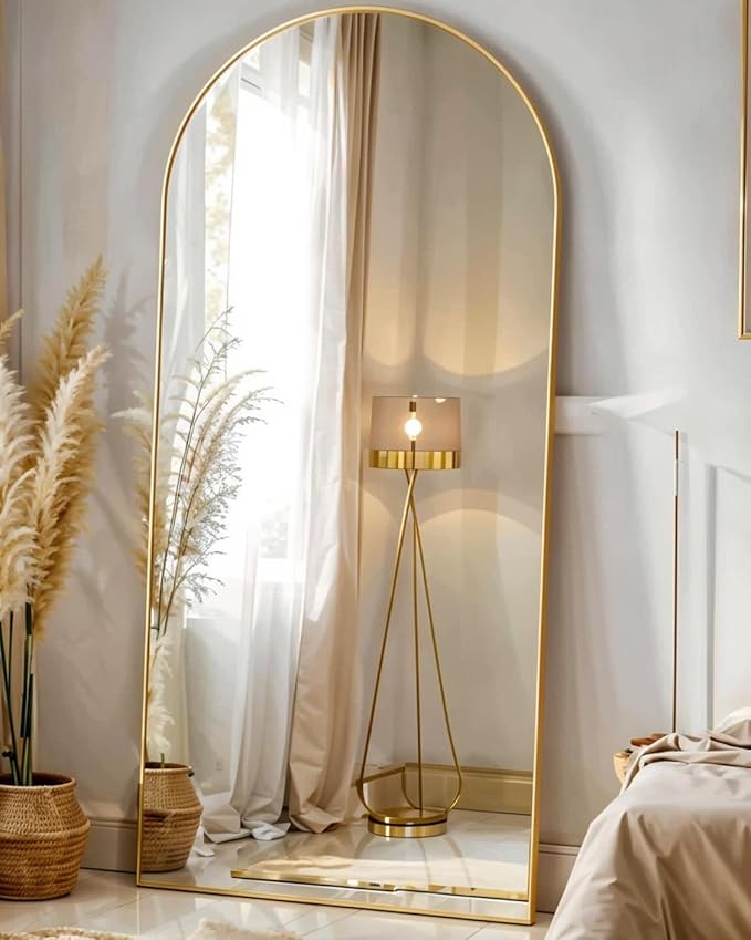 SUNQUEEN Arched Mirror Full Length, 71"×32" Full Length Mirror with Stand, Standing Floor Mirror Wall, Hanging or Leaning Large Full Body Mirrors for Bedroom Living Room(Gold)