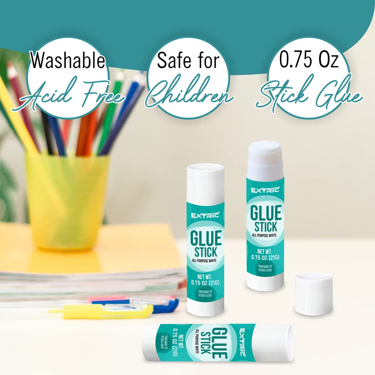 EXTRIC Glue Sticks for Kids, White Glue Sticks Bulk Classroom 12 Count, 0.75 Ounce, Washable All Purpose, for Kids, School and Home