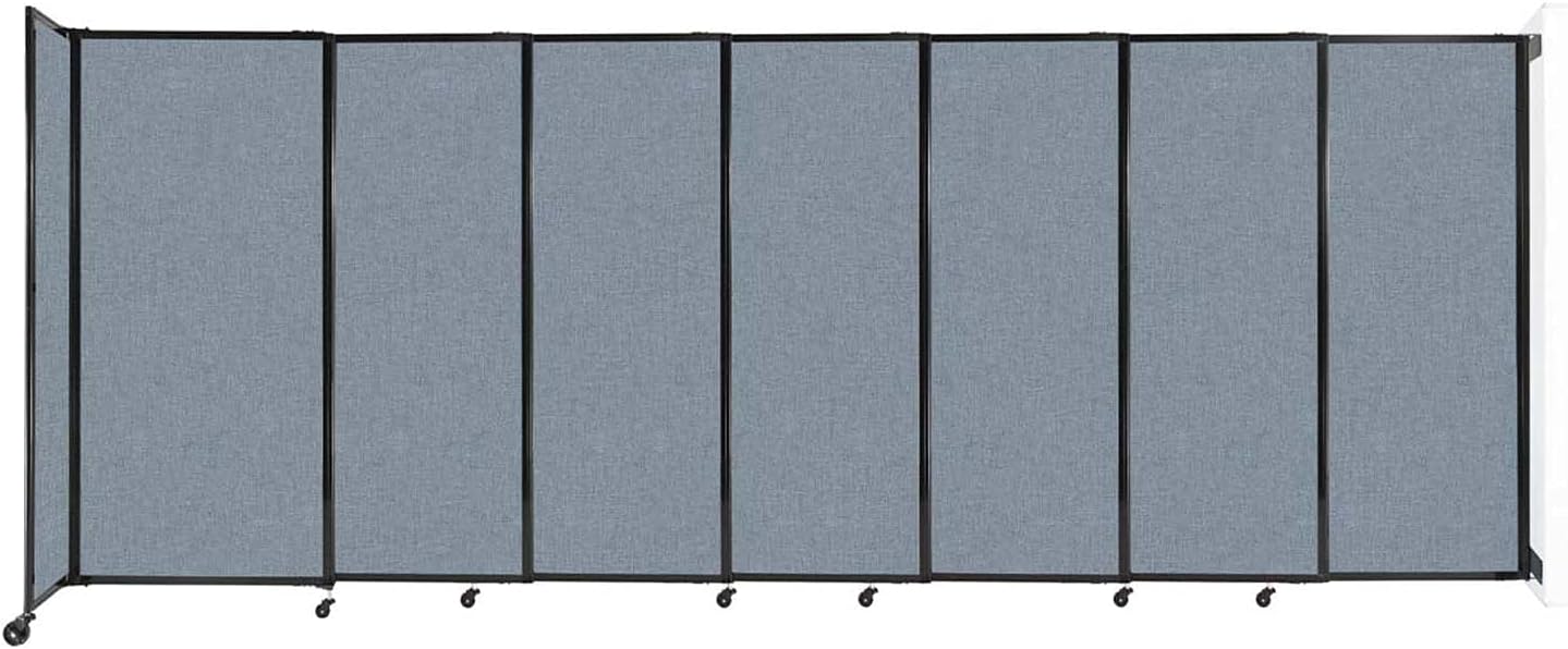 Wall-Mounted Sliding StraightWall Room Divider | Adjustable Widths | Locking Wheels | Room Separator | Up to 15'6" Wide x 6' Tall Powder Blue Fabric Panels