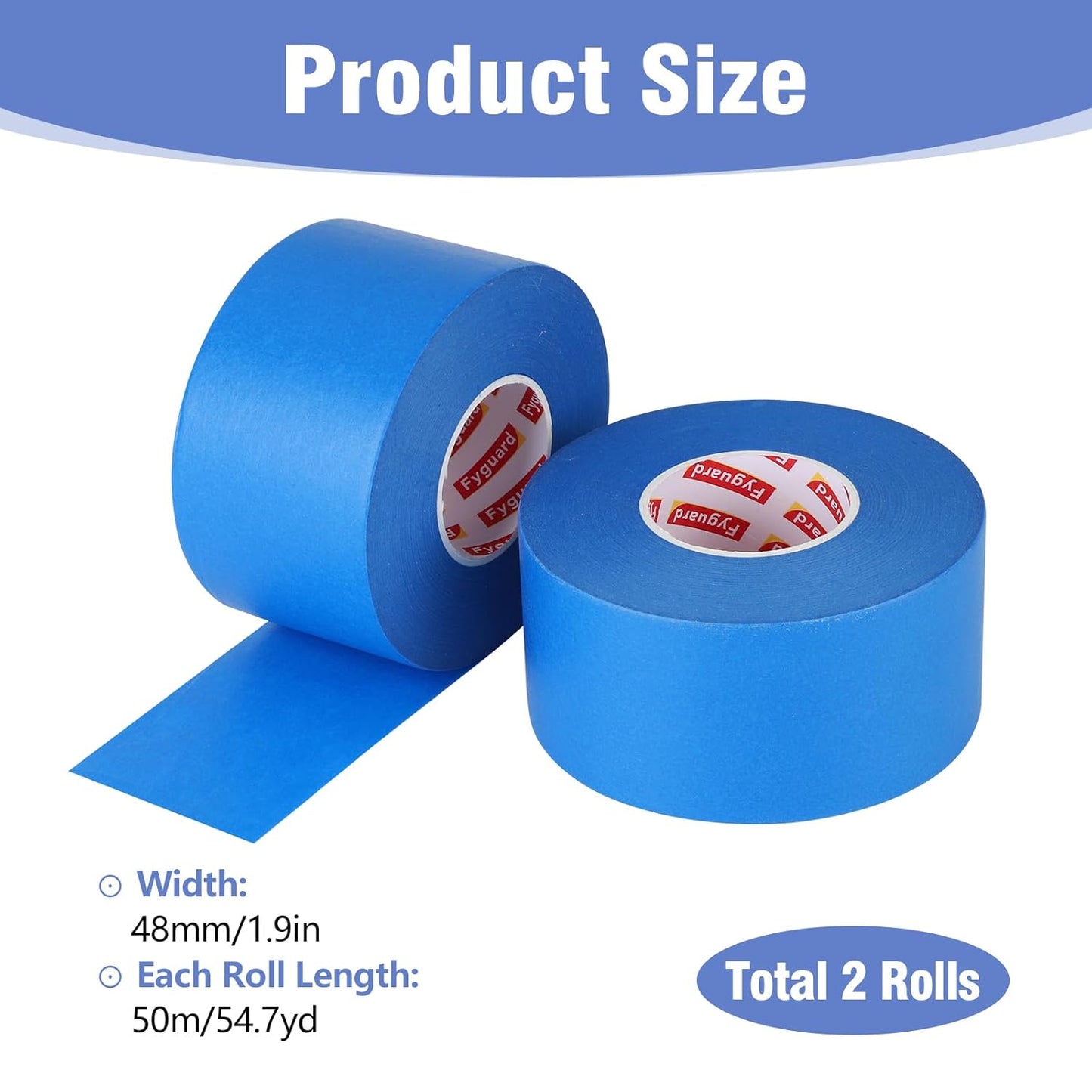 2 Roll Painters Tape 1.89In × 55Yard Blue Painters Tape Bulk Multi-Surface Blue Masking Tape for Wall Painting Edge Treatment DIY Crafts