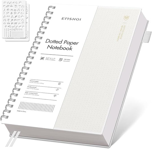 EMSHOI A4 Spiral Notebook Bullet Dotted Journal, Dotted Grid Notebook with 300 Pages, 100gsm Thick Paper, Waterproof Softcover Notebook for School Work Writing, 8.27" × 11.2" - Transparent