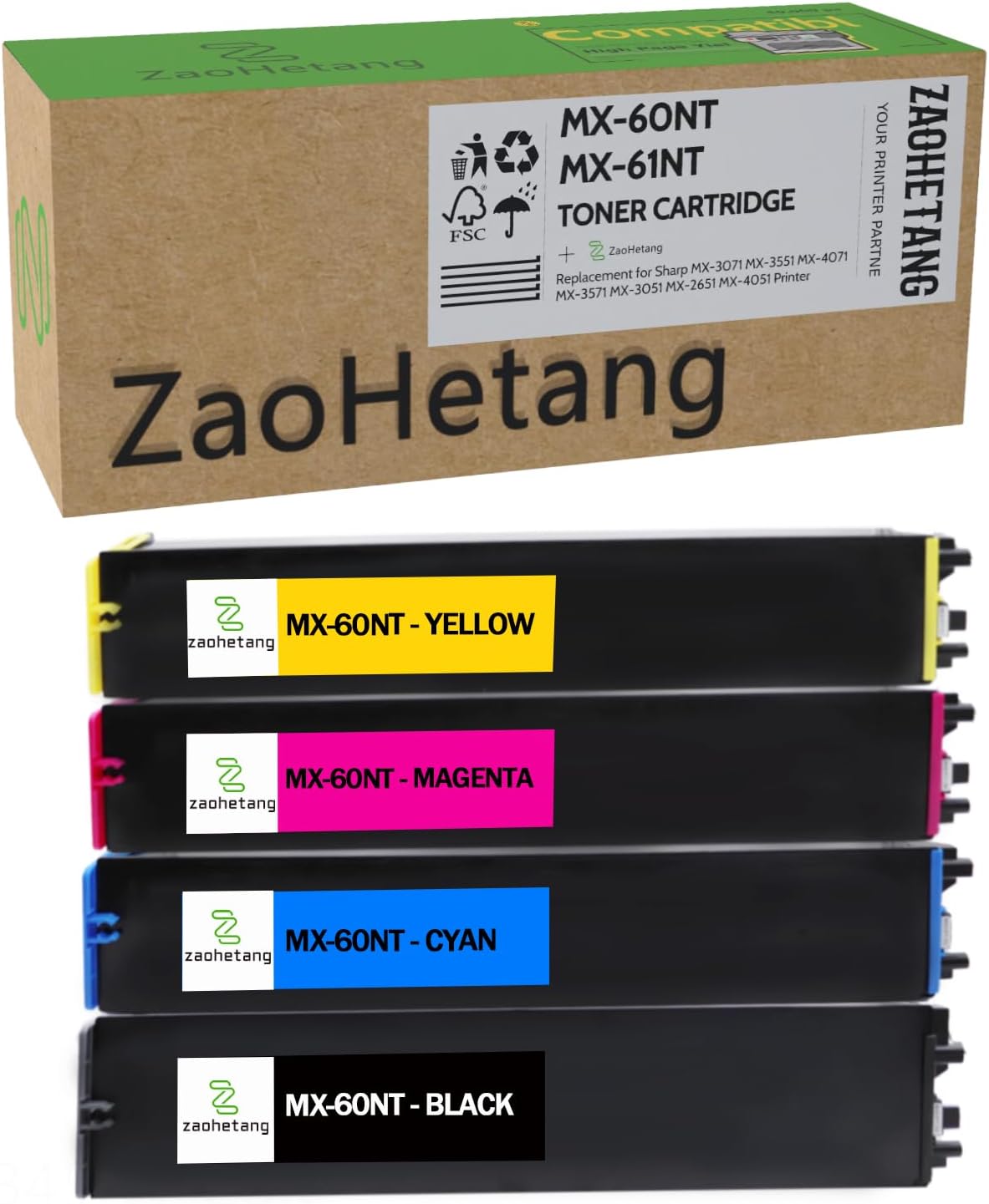 MX-60NT MX-61NT Toner Cartridges Set(61NTBA 61NTCA 61NTMA 61NTYA) Compatible for Sharp MX-2651 MX-3051 MX-3071 MX-3551 MX-3571 MX-4051 MX-4071 Printer