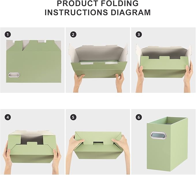 Oterri File Organizer, 4 Packs Small Storage Box, Cardboard File Folder Organizer, Collapsible File Box, Hanging File Organizer for Letter Size, Portable File Box with Handle, Only Box（Green）