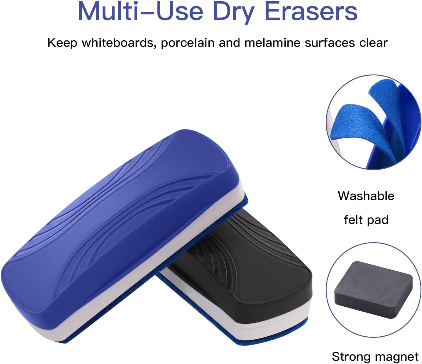 Ddaowanx Whiteboard Eraser, Magnetic Dry Erase Eraser, Glass Board Eraser,School and Office Supplies, Pack of 2 (Black)