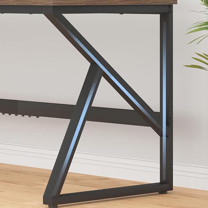 HSH Large Home Office Desk, Modern Wood Metal Computer Desk for Two Person, Extra Long Executive Writing Study Gaming Double Desk Workstation, 70 Inch Rustic Bedroom Living Room Table for 2 Monitors