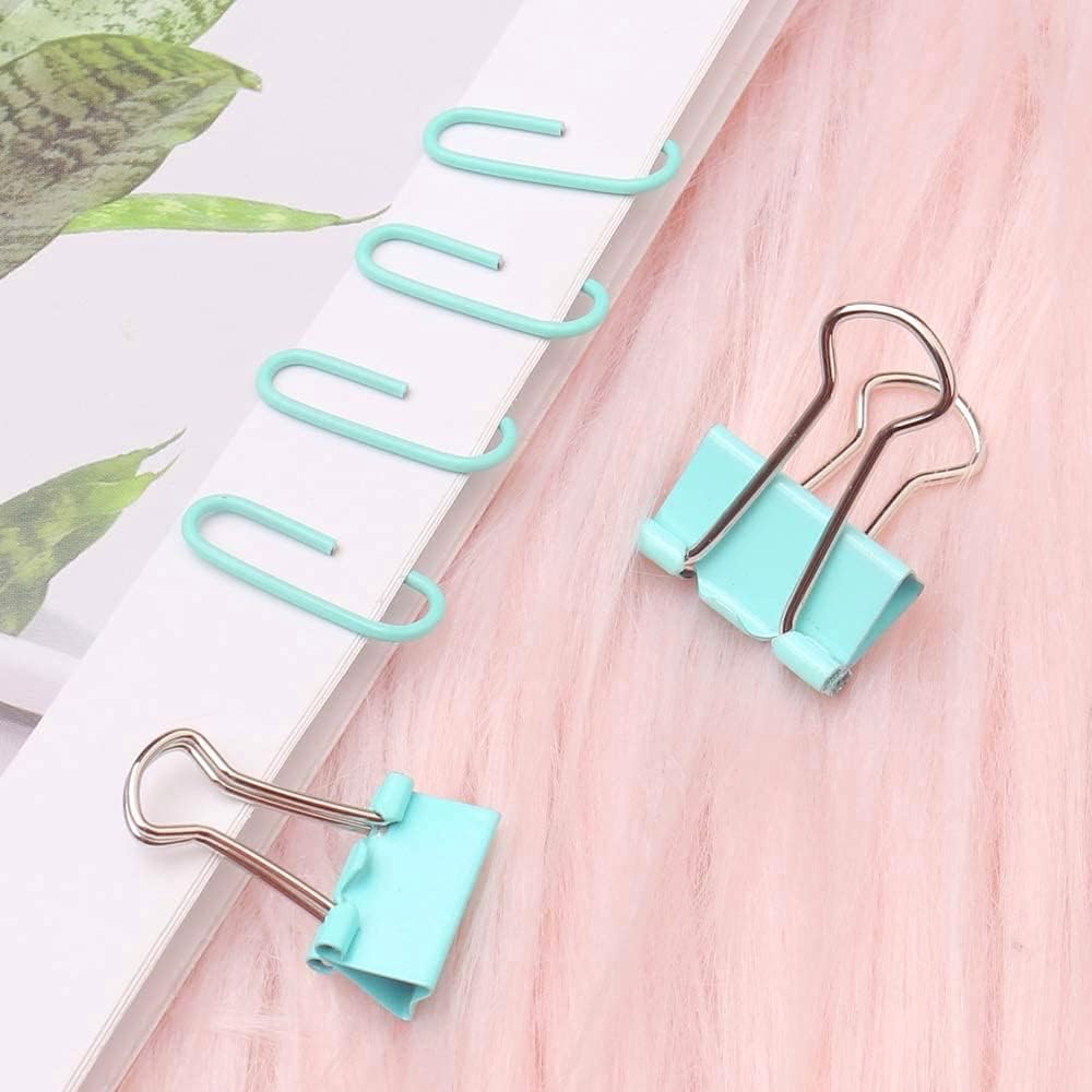 Paper Clips and Binder Clips Set, Metal Assorted Sized Binders with Push Pins, Cute Office Supplies for Desk, Desk Accessories (Green Set of 3)
