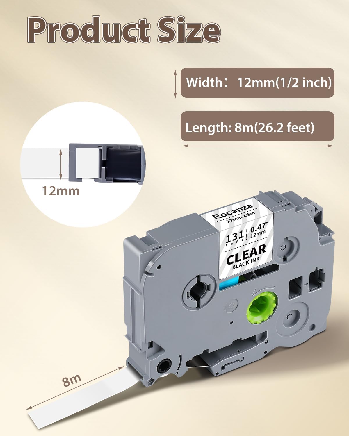 TZe-131 Clear Label Maker Tape Compatible with Brother P-Touch Label Tape 12mm 0.47 Laminated Clear TZ Tape 1/2" Work with Brother PTouch D220 PTD210 PTH110 PTH111 PTP710BT PTD400 Cube, 6-Pack