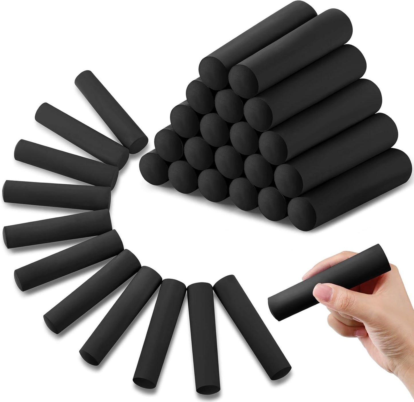 Fulmoon 40 Pcs Jumbo Sidewalk Chalk for Kids Outdoor Art Non Toxic Large Washable Street Chalk for Adults Drawing Painting Classroom(Black,Round Style)