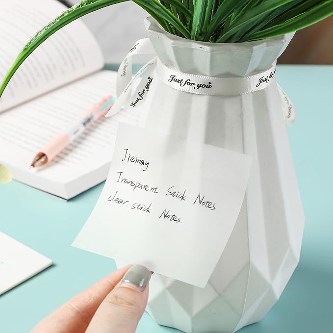 600 Pcs Transparent Sticky Notes Pad, Clear Sticky Notes for Books Message Reminder, Waterproof self-Adhesive Translucent Sticky Notes, 12 Packs (3"x3")