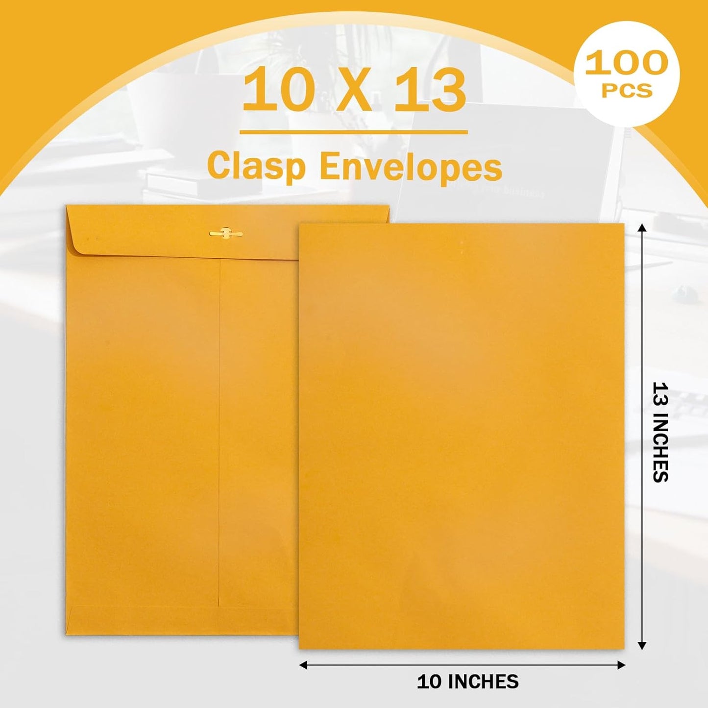 Clasp Envelopes 10x13, 100 Pack Goefun Brown Yellow Manilla Envelopes 10x13-100GSM Heavy Kraft Paper, with Clasp and Gummed Seal for Mailing