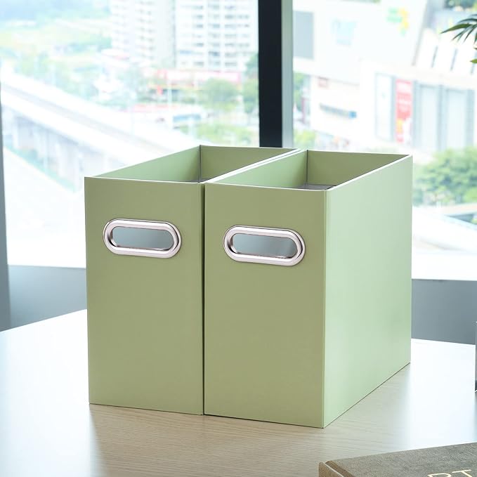 Oterri File Organizer, Small Storage Box, Cardboard File Folder Organizer, Collapsible File Box, Hanging File Organizer for Letter Size, Portable File Box with Handle, Only Box（Green，6 Packs）