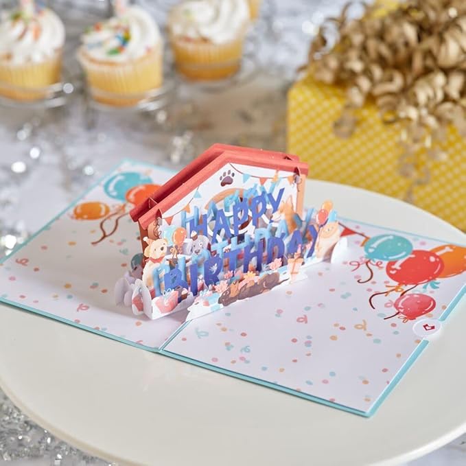 Lovepop Birthday Pop-Up Card for Her, Him, Men, Women - 3D Animal Greeting Cards - It's Pawty Time - 5" x 7" - Blank Notecard & Envelope Included