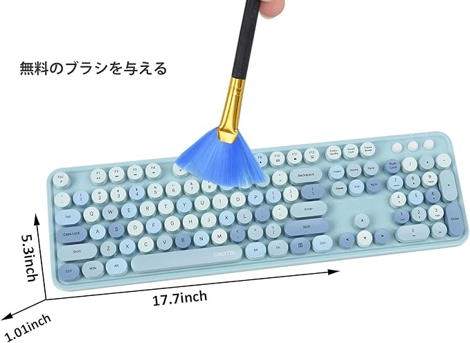 UBOTIE Colorful Computer Wireless Keyboard Mouse Combos, Typewriter Flexible Keys Office Full-Sized Keyboard, 2.4GHz Dropout-Free Connection and Optical Mouse (Blue-Colorful)
