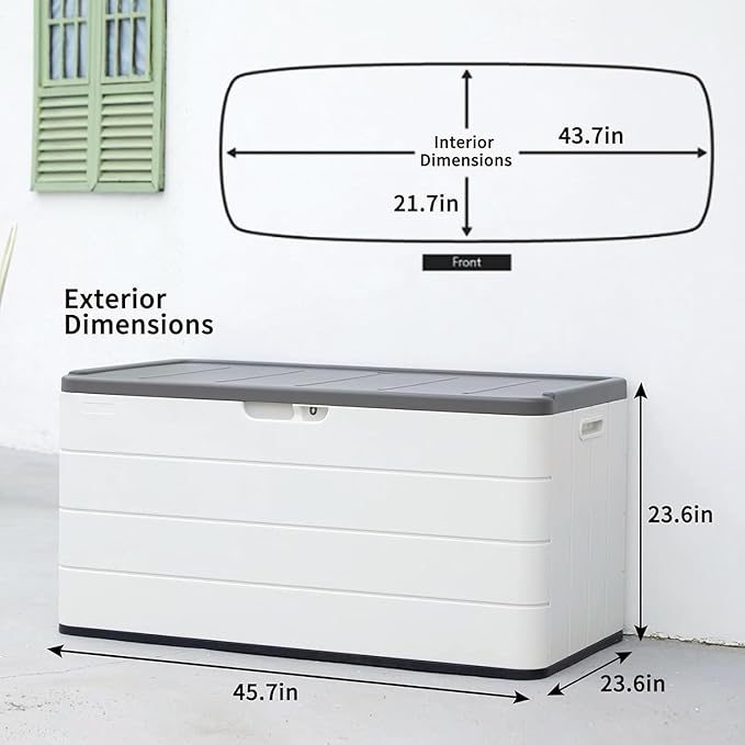 Premium Pro Edition 100 Gallon Lockable Resin Deck Box, Waterproof & UV-Resistant Outdoor Storage Box for Outdoor Cushion Storage, Garden Tools & Pool Accessories Storage, White